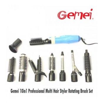 Gemei 10in1 Professional Multi Hair Styler Rotating Brush Set
